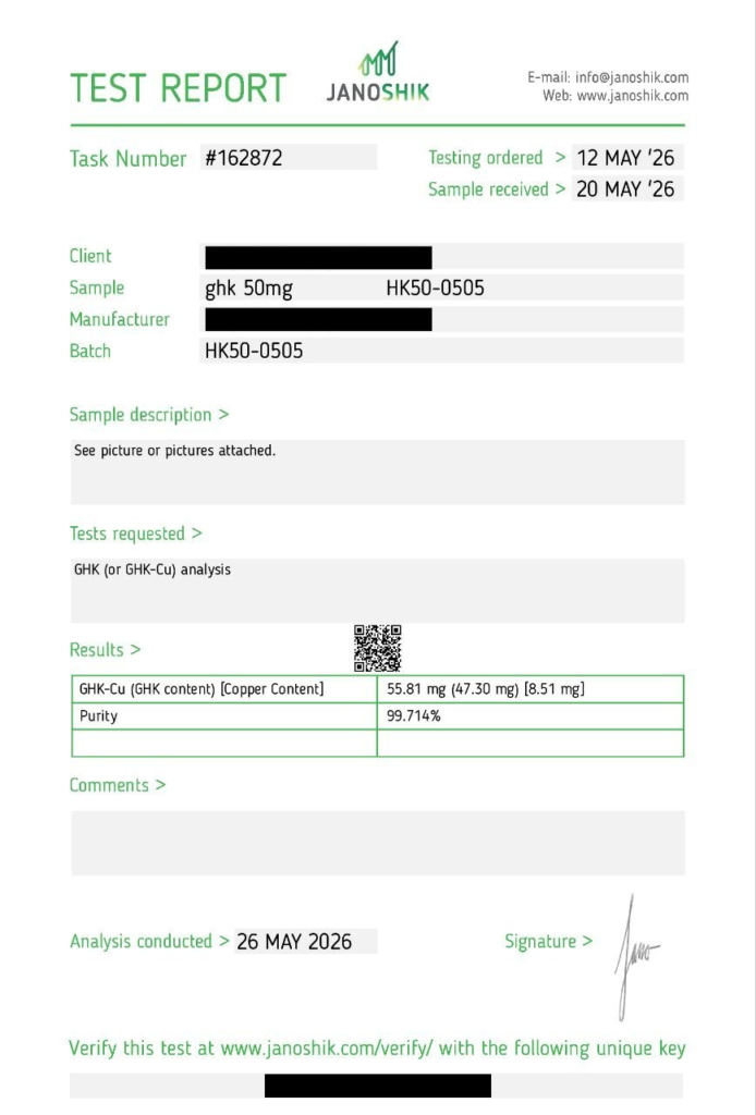 GHK-CU Copper Peptide 50mg Certificate of Analysis (COA)