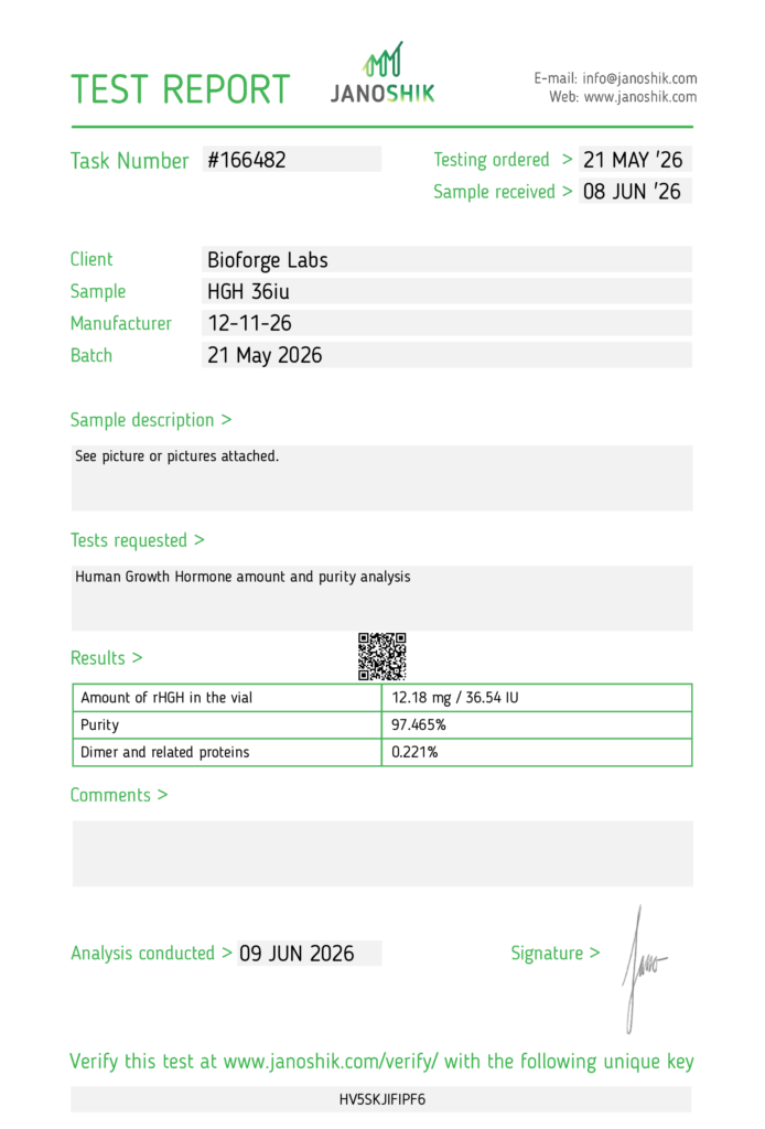 Certificate of Analysis (COA) HGH 36iu