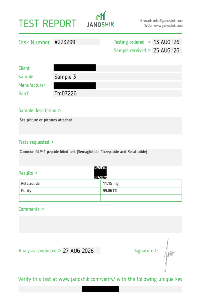 COA for Retatrutide 10mg