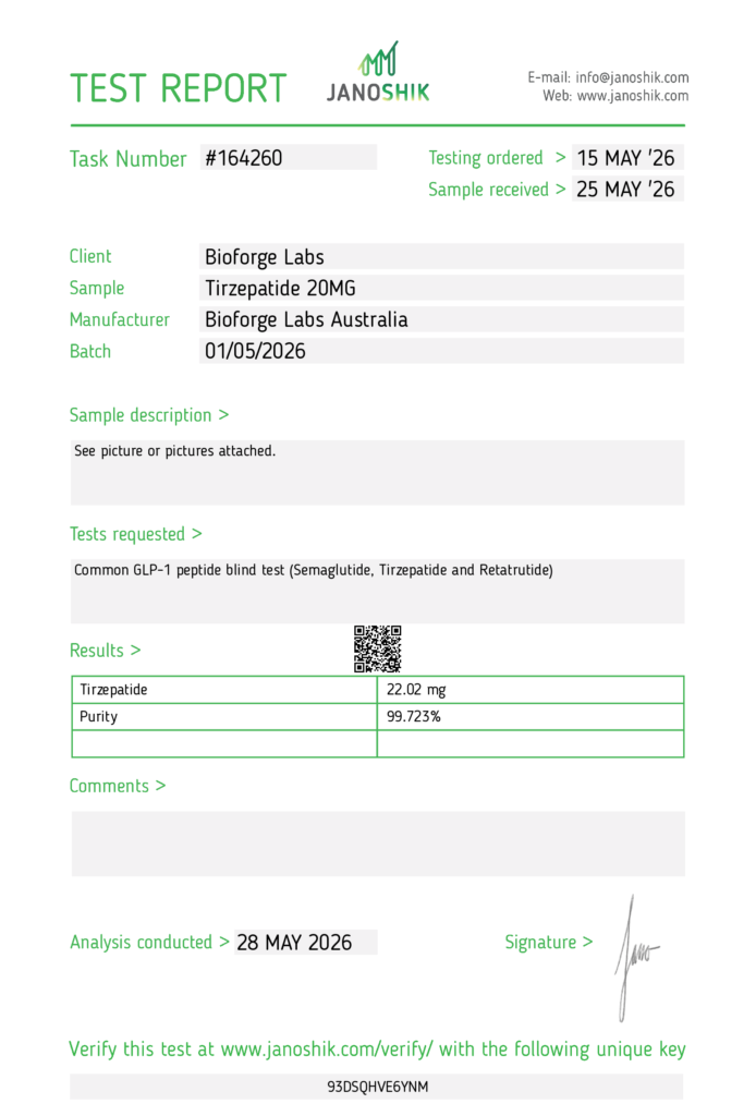 Tirzepatide 20mg Certificate of Analysis (COA)