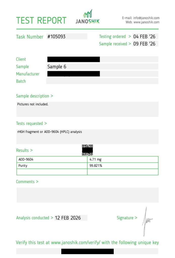 Certificate of Analysis for AOD-9604 Peptide 5mg