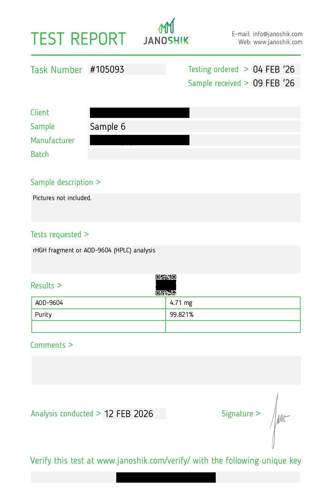 Certificate of Analysis for AOD-9604 Peptide 5mg