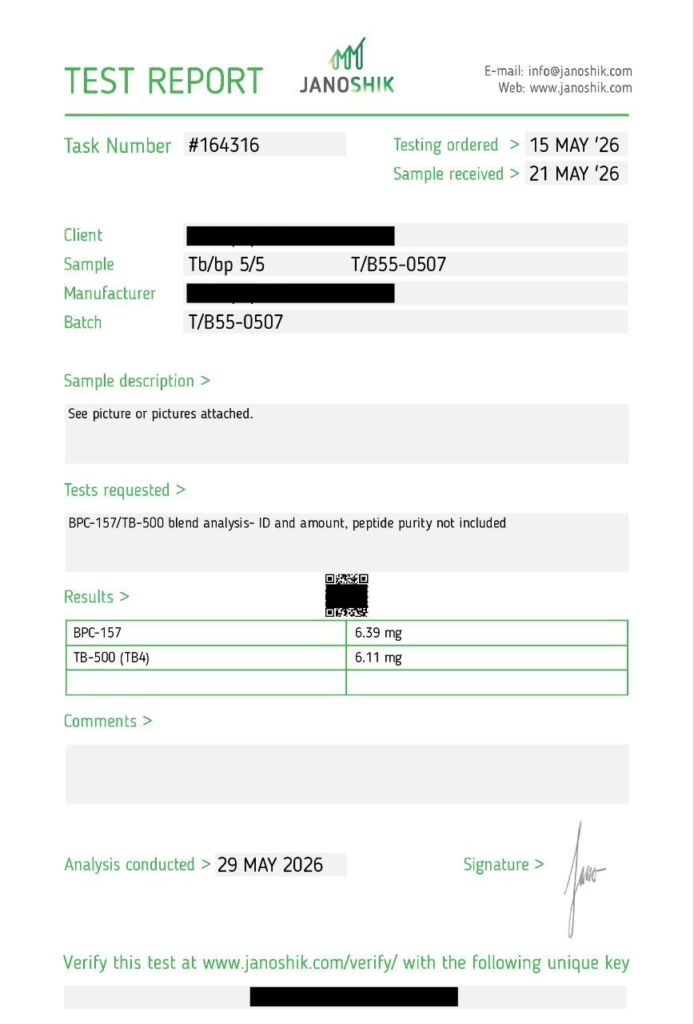 Certificate of Analysis BPC + TB 5mg