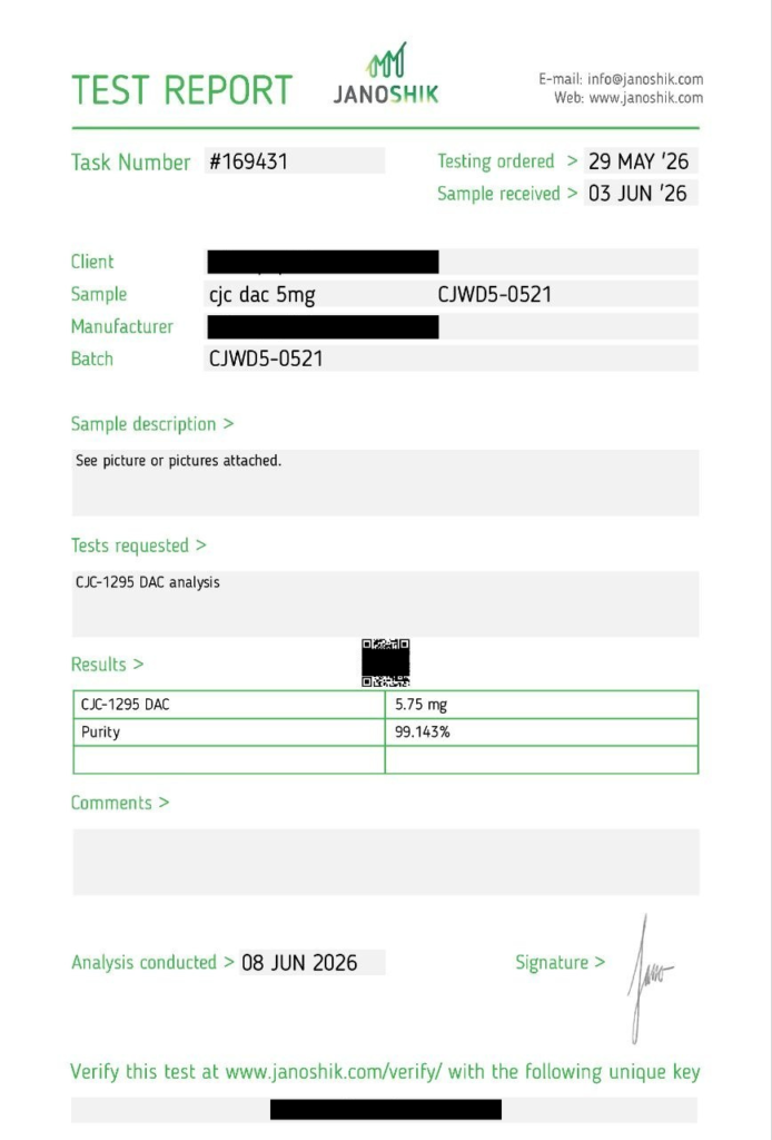 Certificate of Analysis for CJC-1295 DAC 5mg Peptide