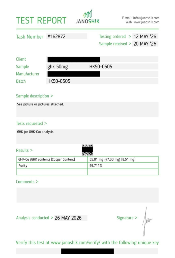 GHK-CU Copper Peptide 50mg Certificate of Analysis (COA)
