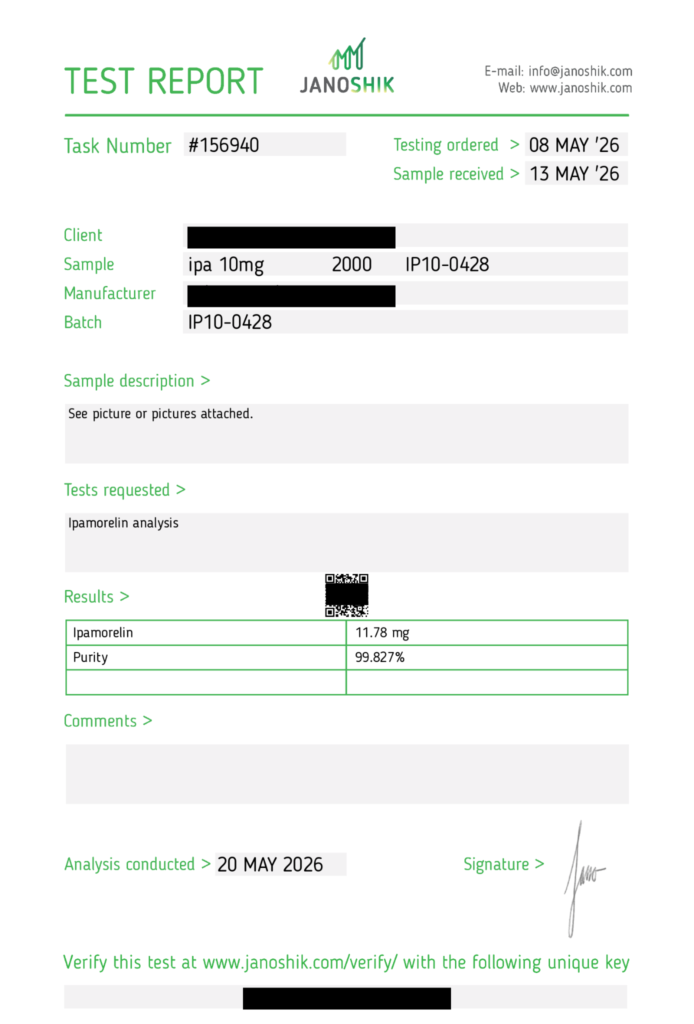 Ipamorelin 10mg Certificate of Analysis (COA)