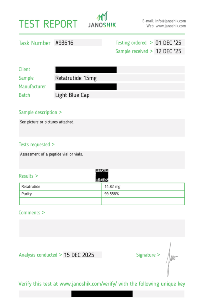 Retatrutide 15mg Certificate of Analysis (COA)