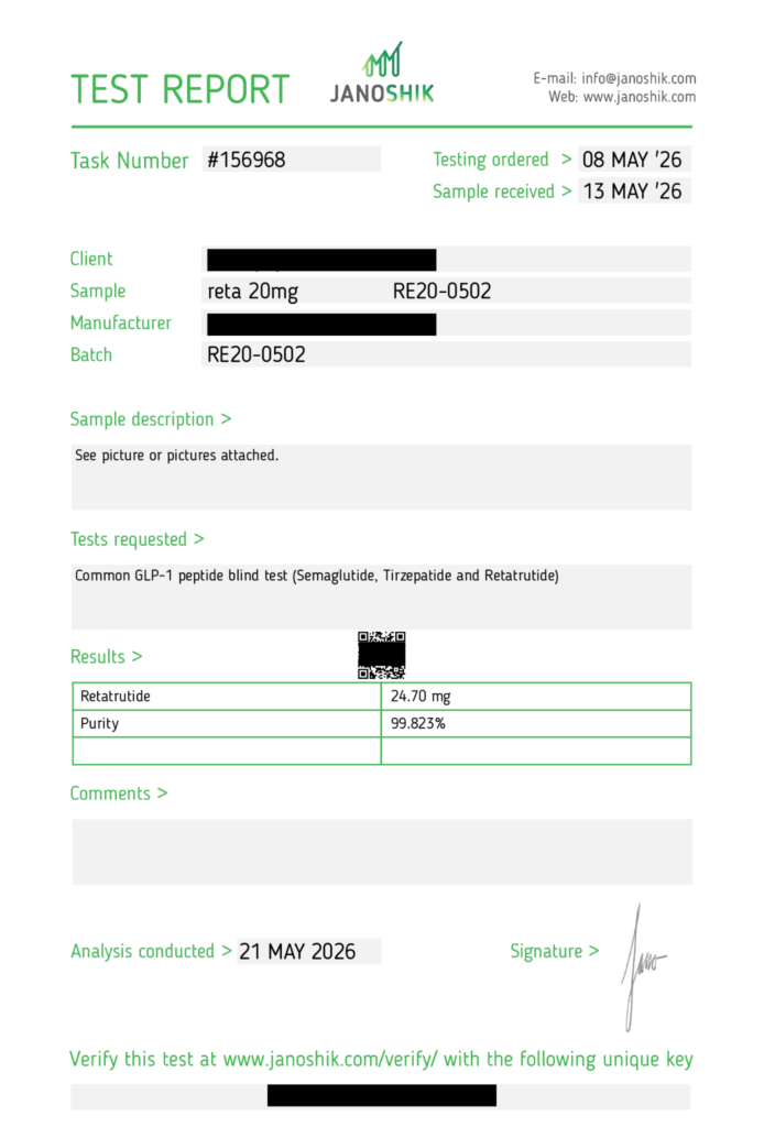 Retatrutide 20mg Certificate of Analysis (COA)