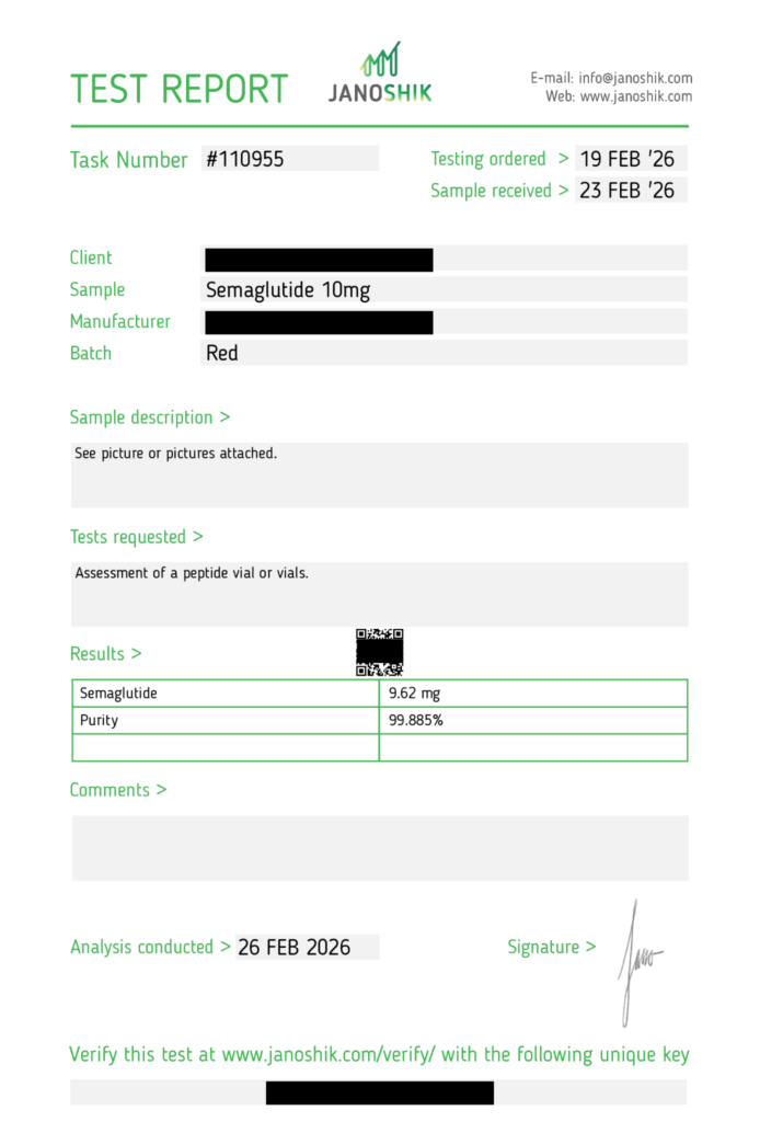 Semaglutide 10mg Certificate of Analysis (COA)