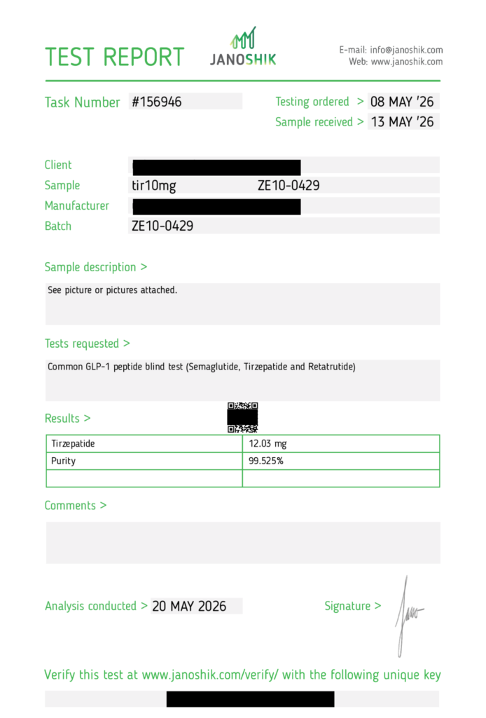 Tirzepatide 10mg Certificate of Analysis (COA)